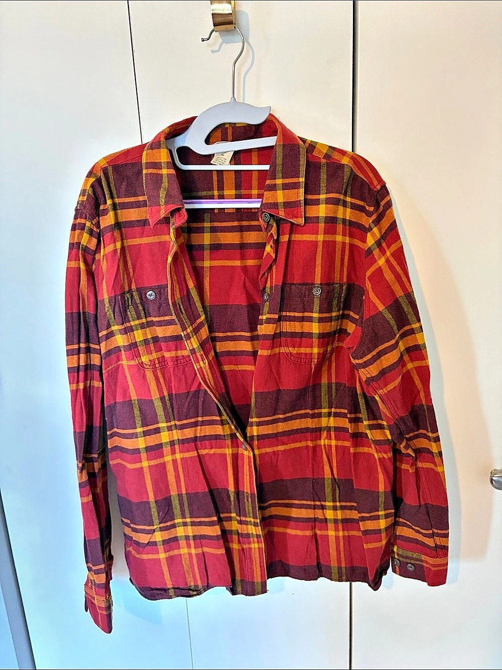 Duluth Trading Plaid Cotton Shirt Red & Yellow XL Like New